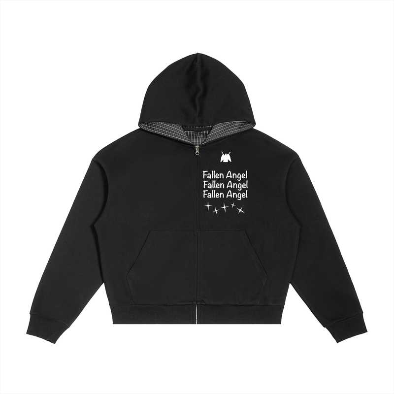 Contrast Plaid Boxy Zip Hoodie