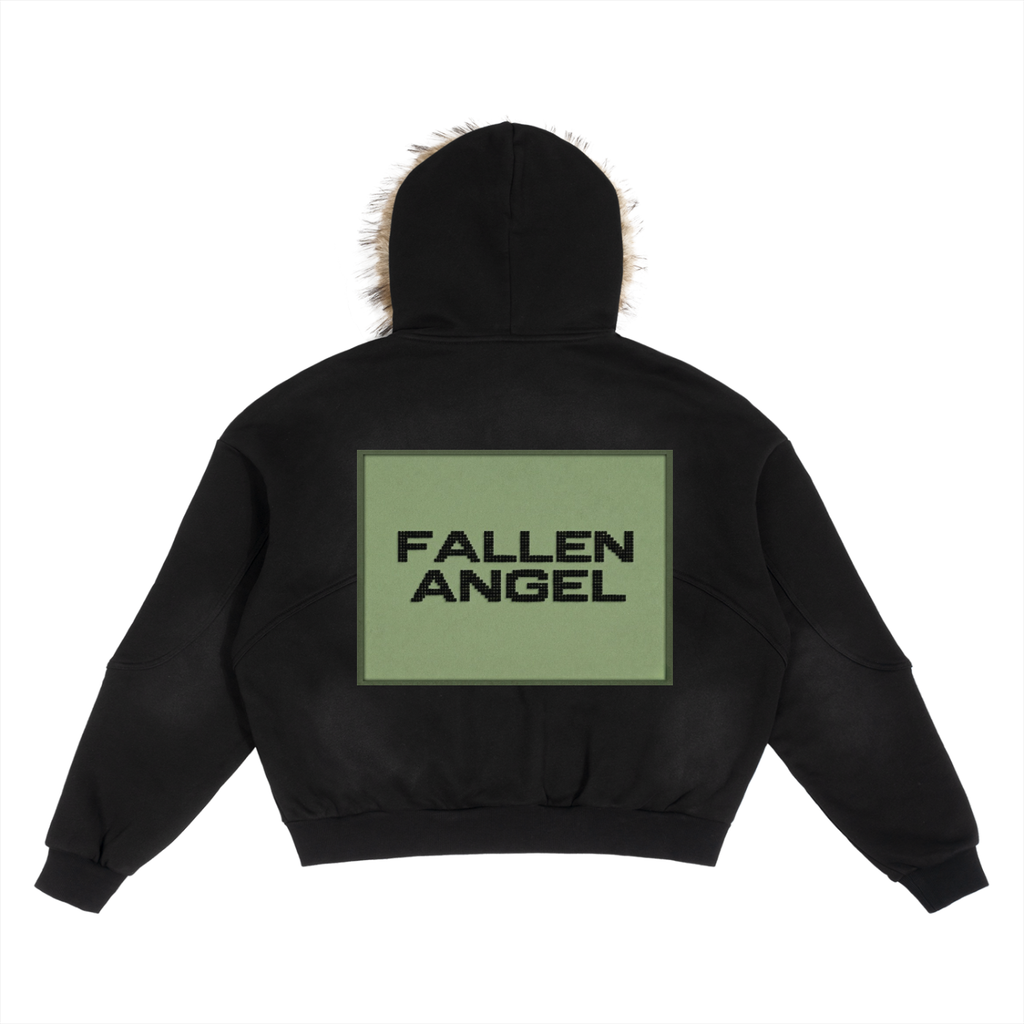 Sun Fade Boxy Detachable Fur Hoodie